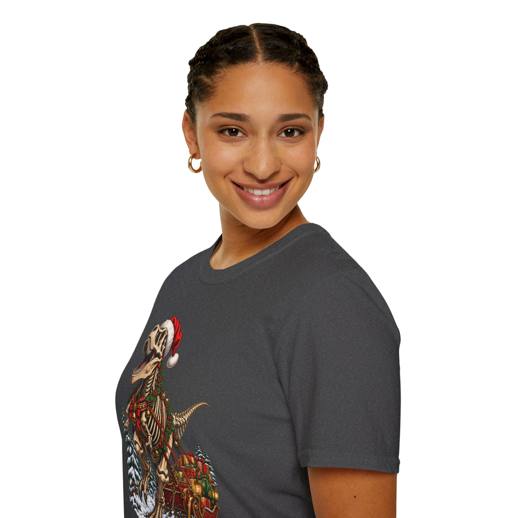 T-Rex Sleigh | Dinosaur Fossil Christmas T‑Shirt