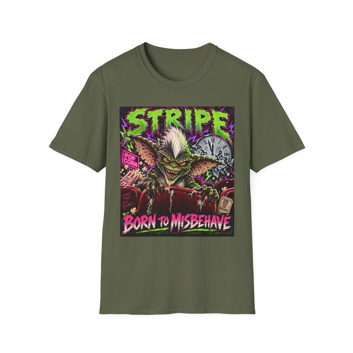 Stripe Gremlin T‑Shirt — 'Born to Misbehave' Retro Horror Graphic Tee