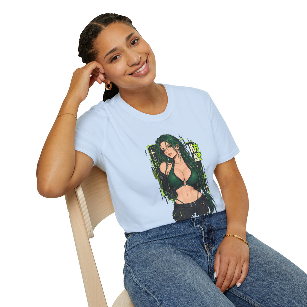 Jade | Anime Green-Haired Sexy Pin Up Girl Warrior Graphic Shirt