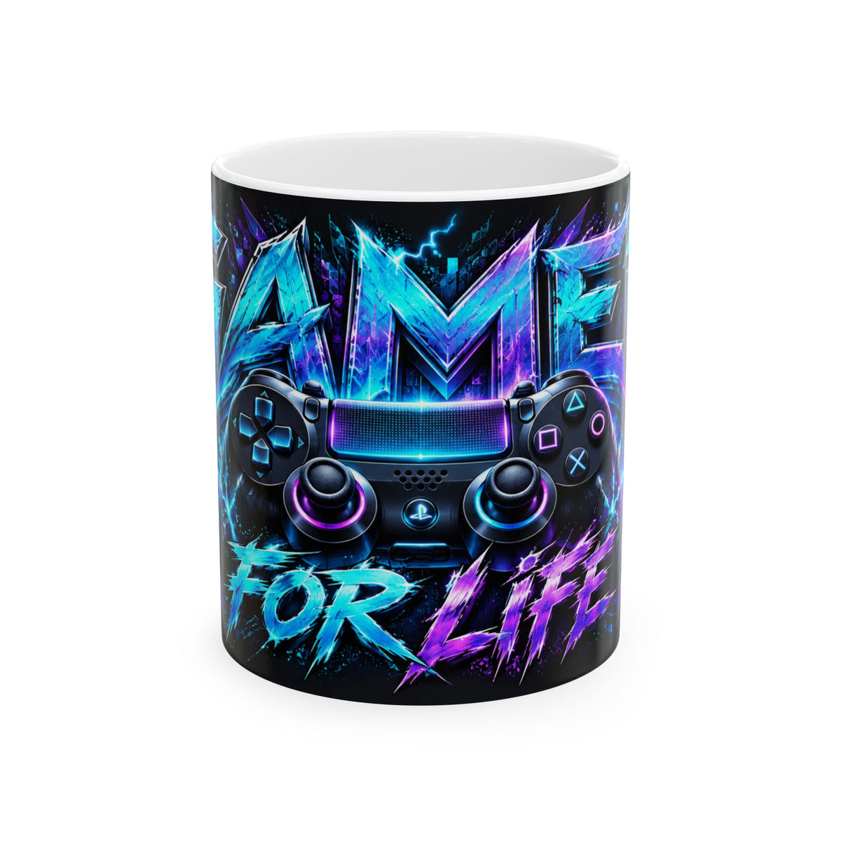 Ceramic Mug  | Gamer For Life | Neon Controller Coffee Cup (11oz/15oz)