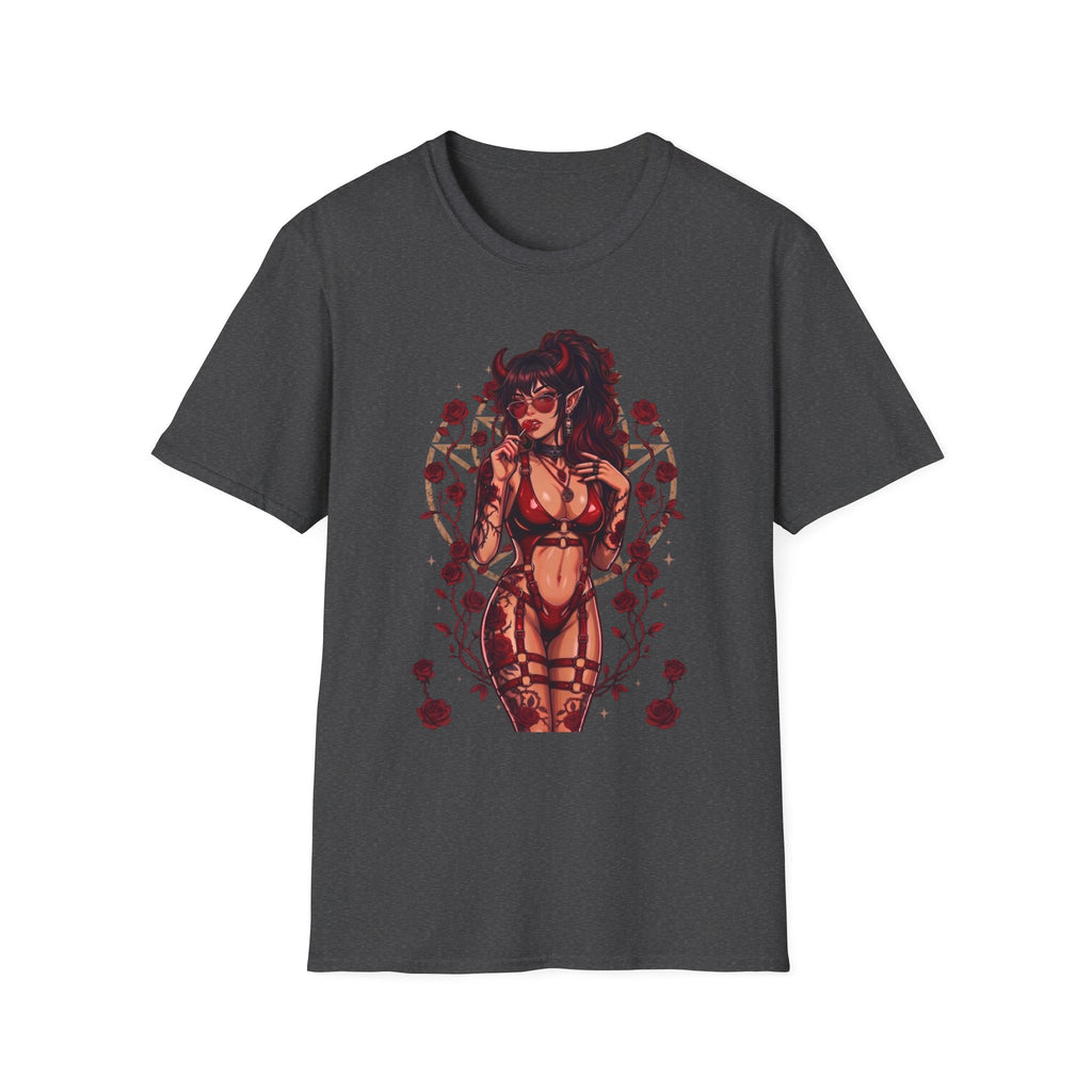 Sexy Succubus Tattoo Pin-Up Girl T Shirt - Rose Halo Graphic T-Shirt