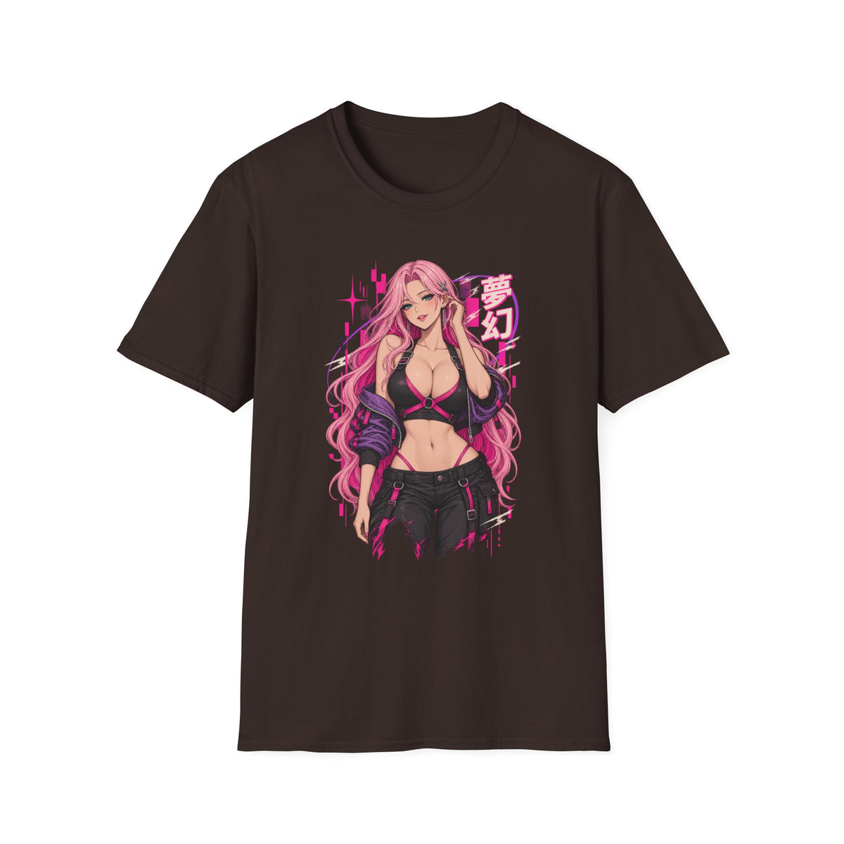 Cherry | Sexy Anime Pin Up Girl Pink Hair Waifu Cyberpunk T-Shirt