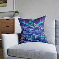Frozen Mountains Pixel Art Aurora Cushion | Decorative Sofa Pillow
