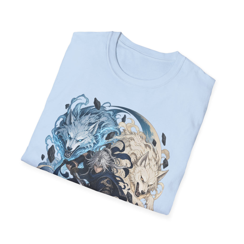 Wolf Spirit T-Shirt | Japanese Samurai | Yin Yang Blue & White Wolves Graphic Tee