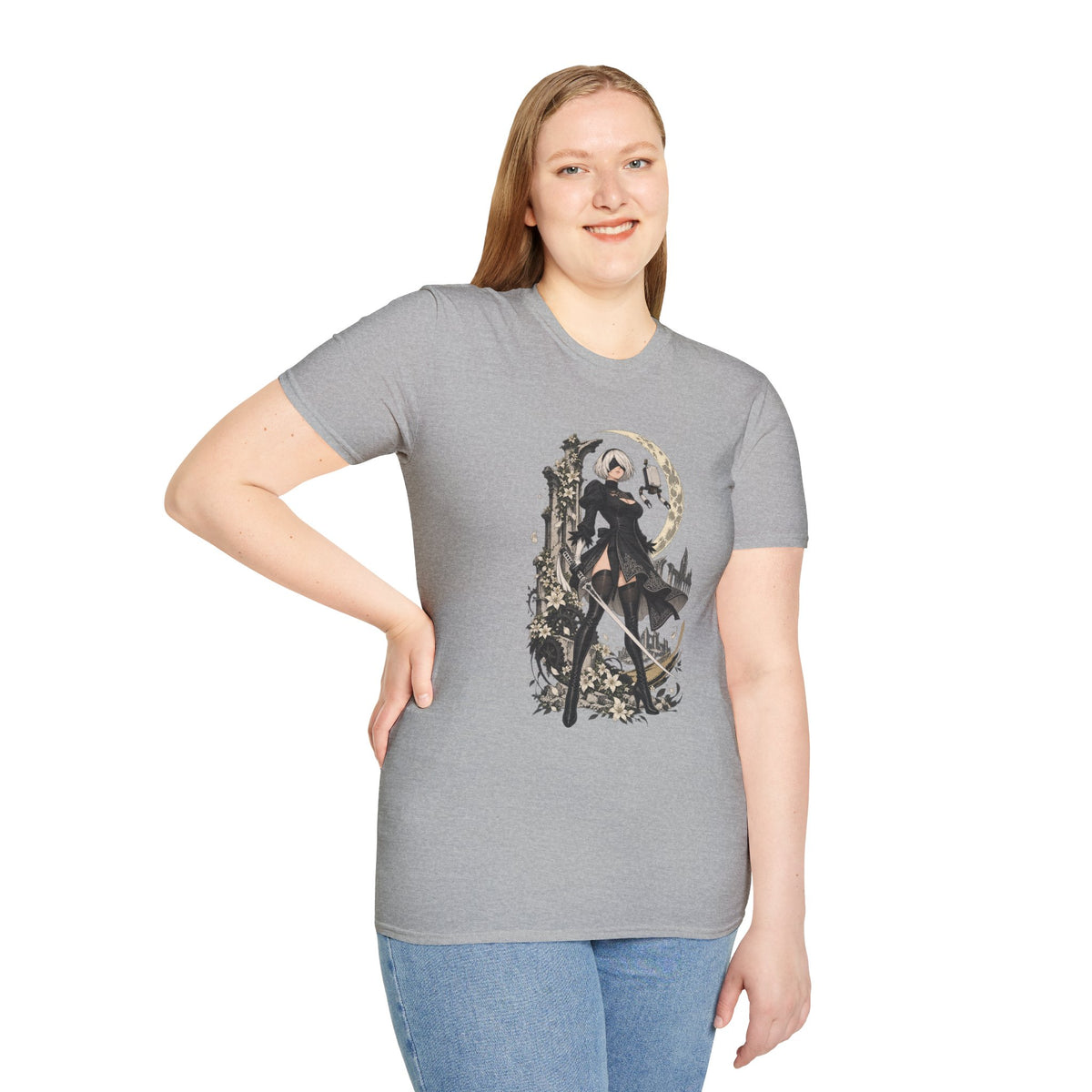2B | Nie: Automata | Anime Gothic Warrior Moonlight Pin Up T-Shirt