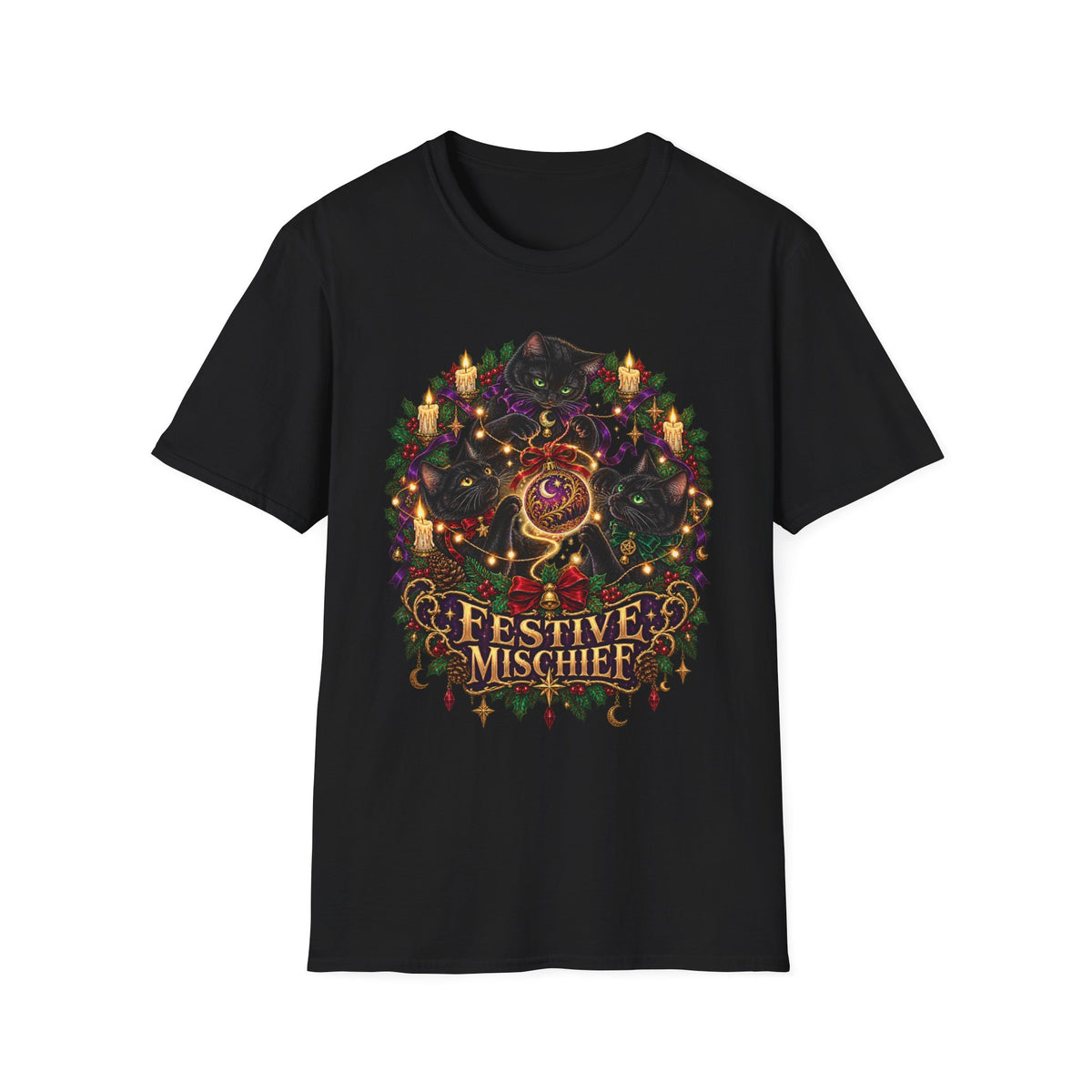 Festive Mischief | Cat Lover Christmas Holiday T-Shirt