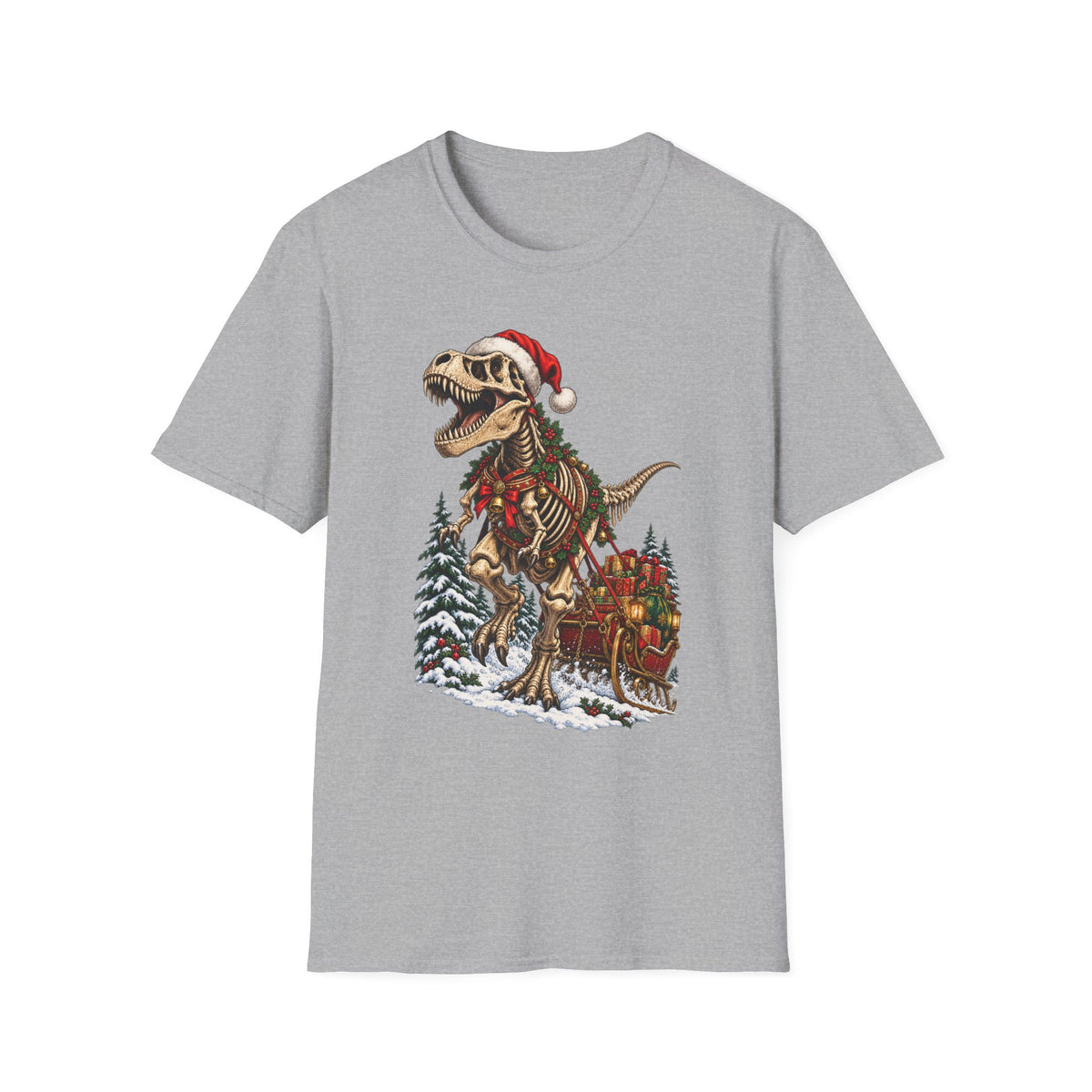 T-Rex Sleigh | Dinosaur Fossil Christmas T‑Shirt