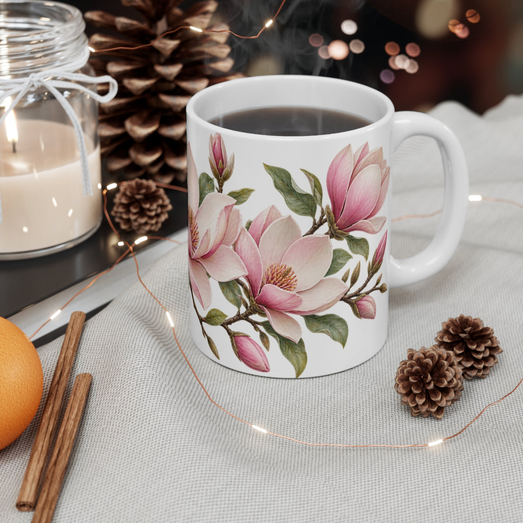 Pastel Pink Magnolia Mug | Elegant Floral Design