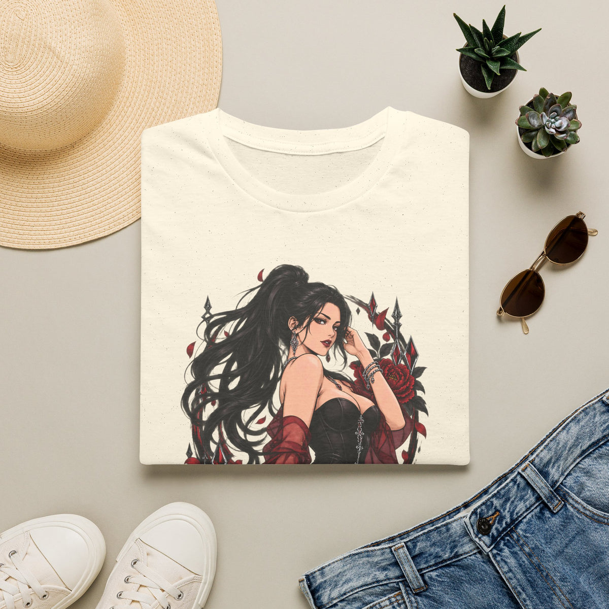 The Seducer | Sexy Black Haired Pony Tail Pin Up Girl Graphic Shirt