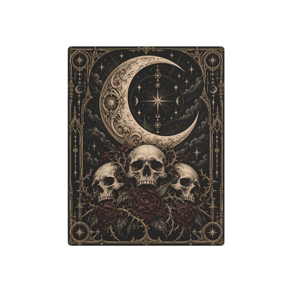 Metal Art Sign | Gothic Moon & Skulls | Occult Wall Art