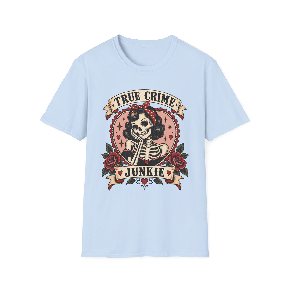 True Crime Junkie | Vintage Skeleton Rose Graphic Tee