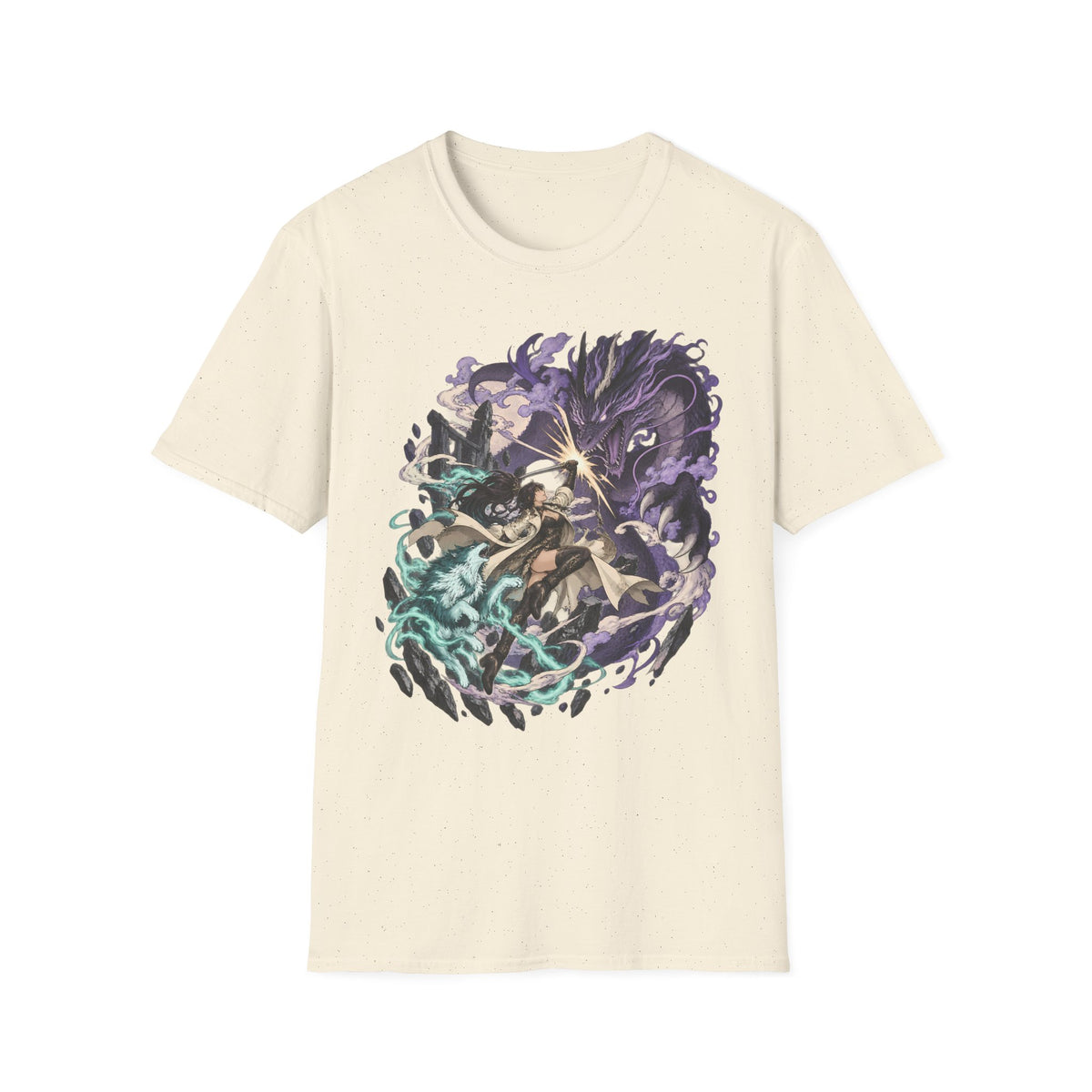 Samurai vs Spirit | Fantasy Warrior T-Shirt | Dual Magic Battle Illustration