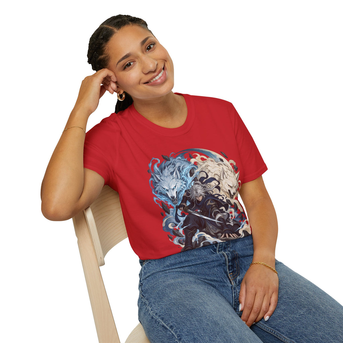 Wolf Spirit T-Shirt | Japanese Samurai | Yin Yang Blue & White Wolves Graphic Tee