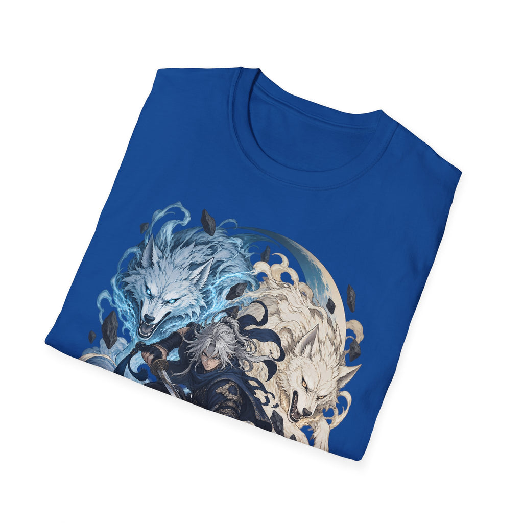 Wolf Spirit T-Shirt | Japanese Samurai | Yin Yang Blue & White Wolves Graphic Tee