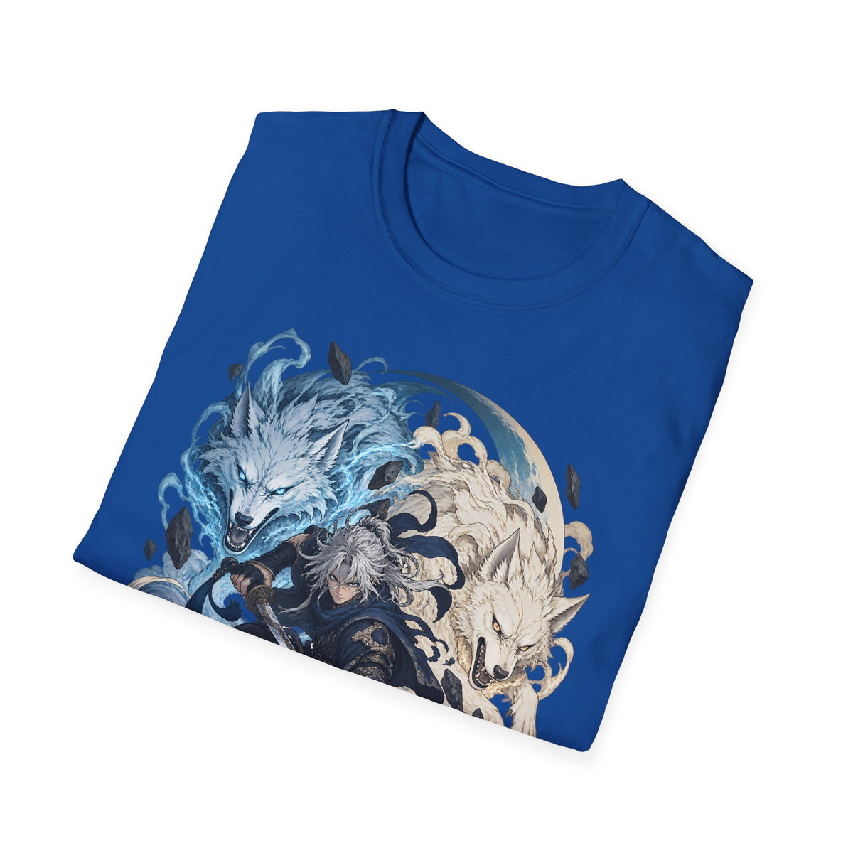 Wolf Spirit T-Shirt | Japanese Samurai | Yin Yang Blue & White Wolves Graphic Tee