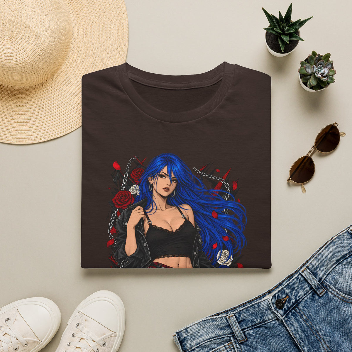 Blue Haired Rock Chick | Japanese Anime Style Pin-up Girl