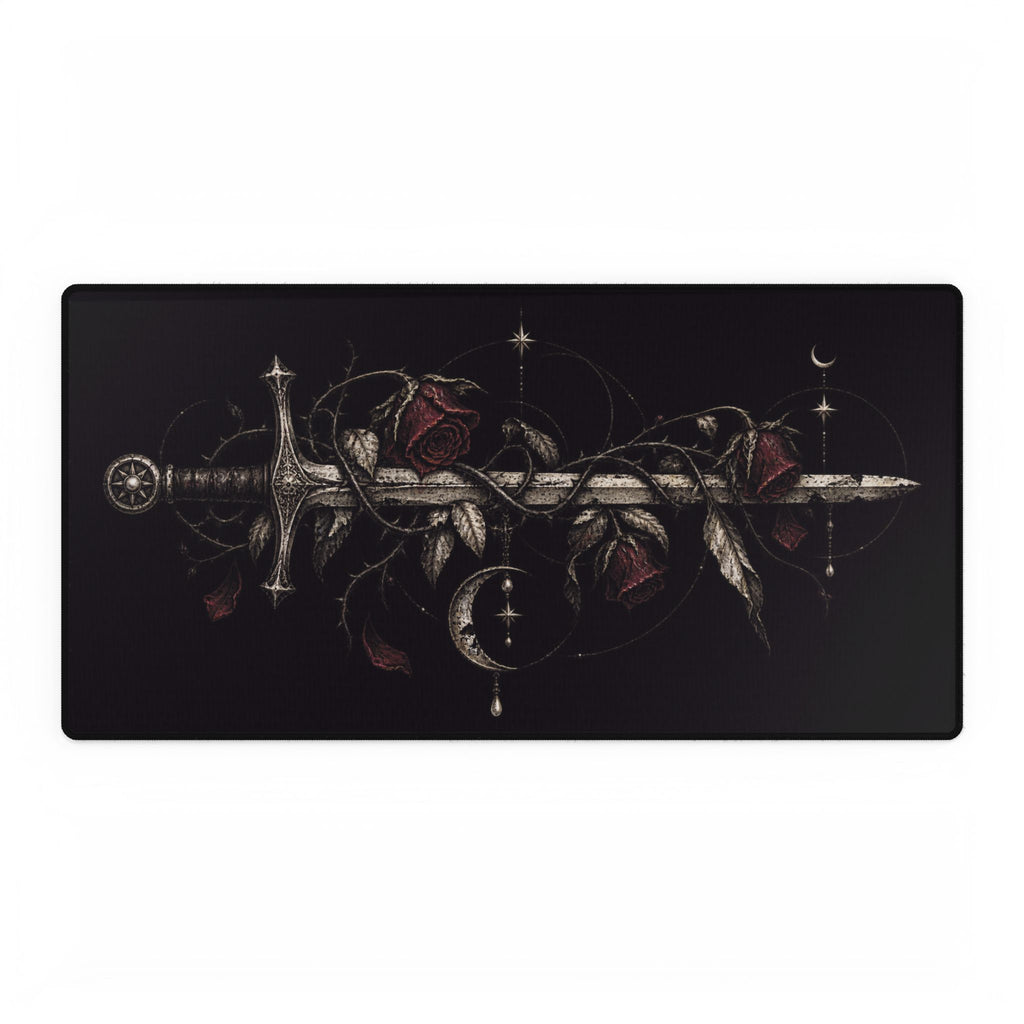 Mouse Mat | Gothic Sword & Thorn Roses | Dark Medieval Art Desk Pad