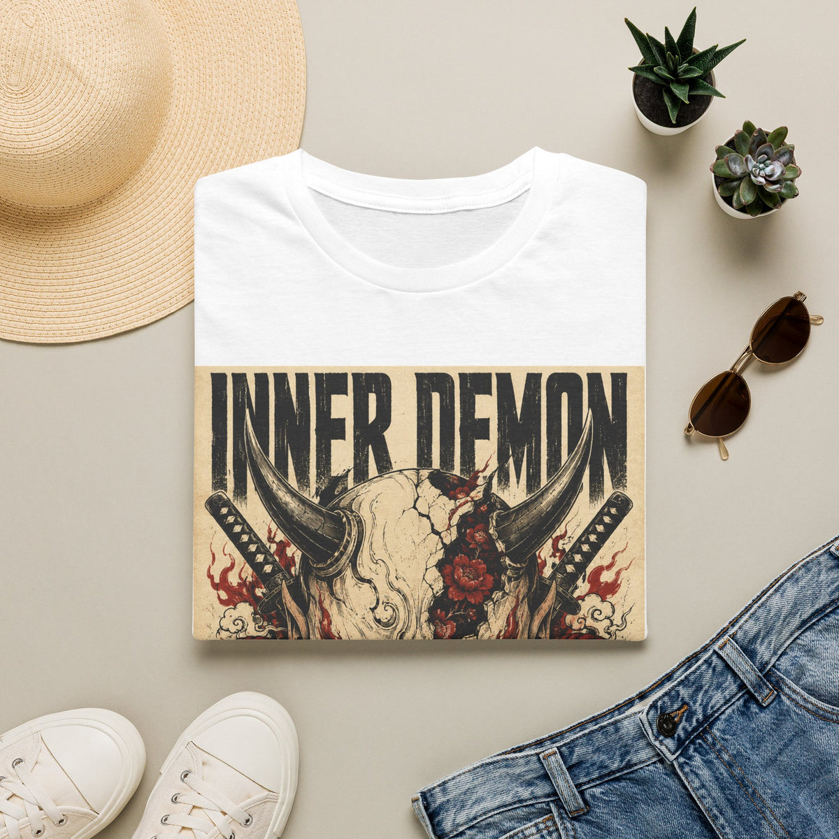 Inner Demon Graphic T-Shirt — Horror Skull Oni Design