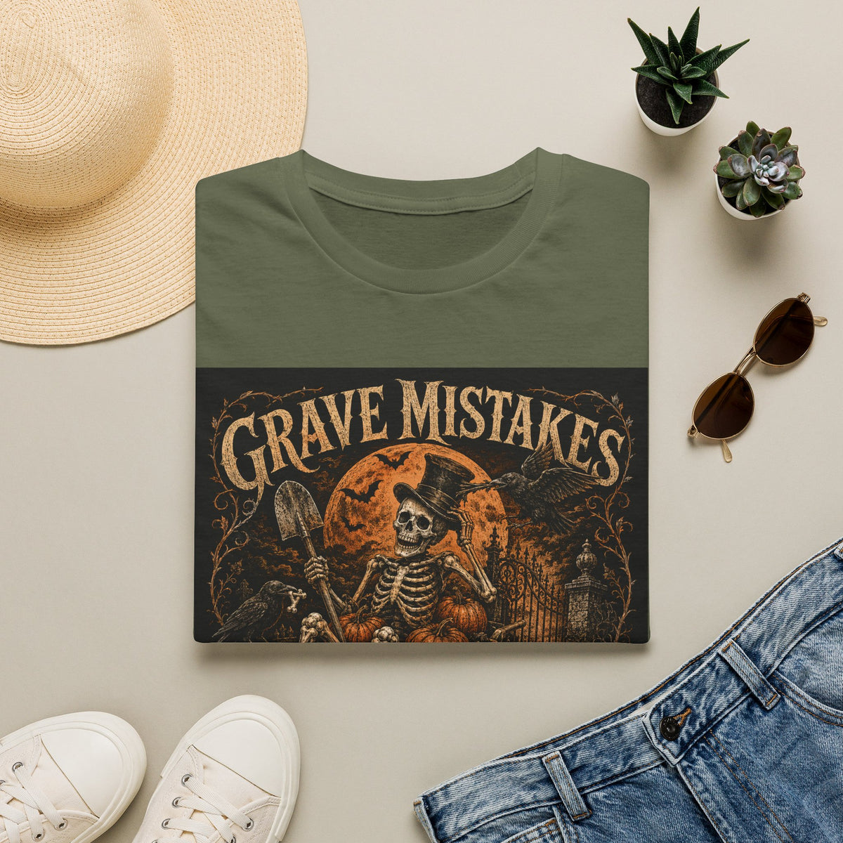 Grave Mistakes Skeleton Tee — Vintage Halloween Skull T‑Shirt