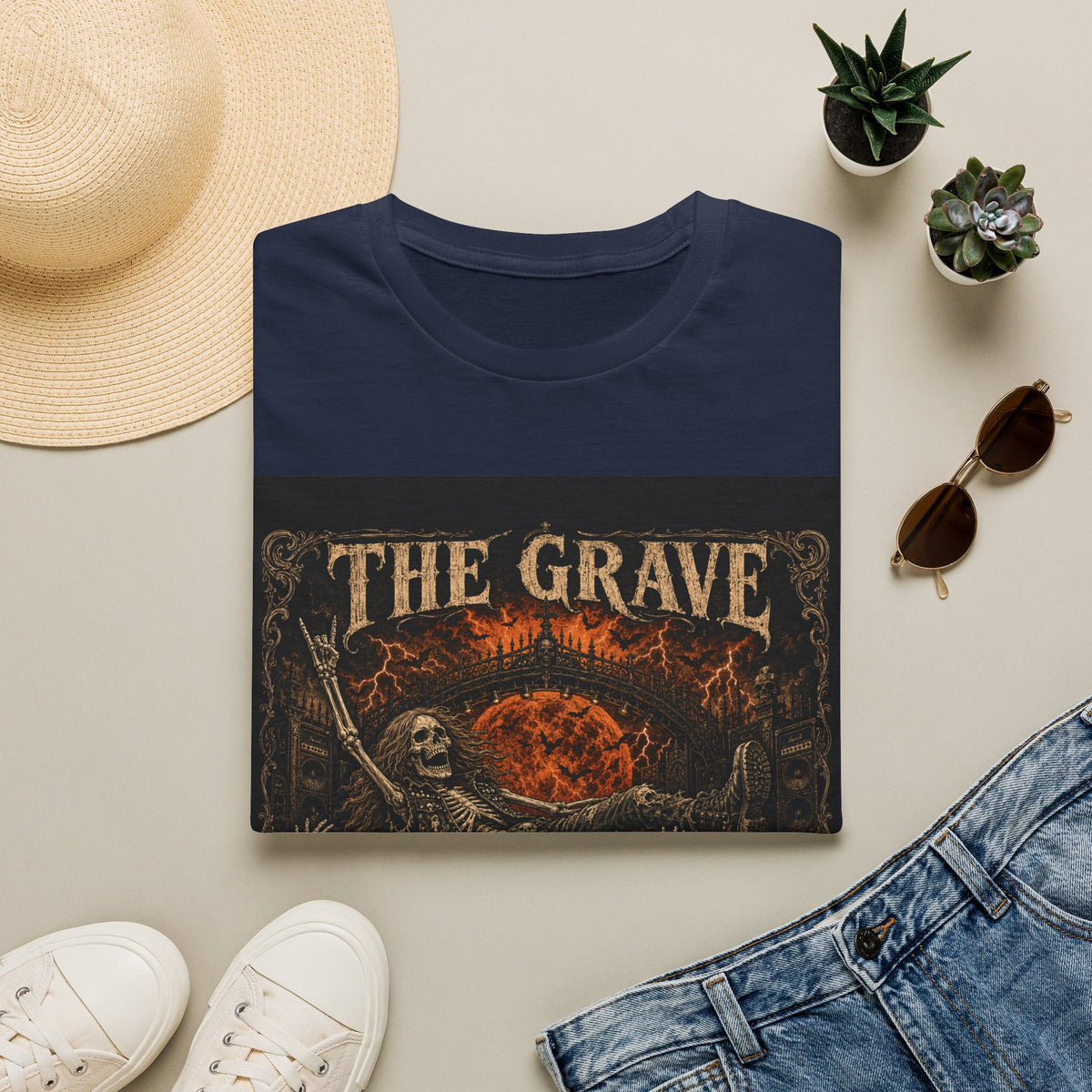 The Grave Can Wait T-Shirt — Vintage Skeleton Rock Gothic Tee