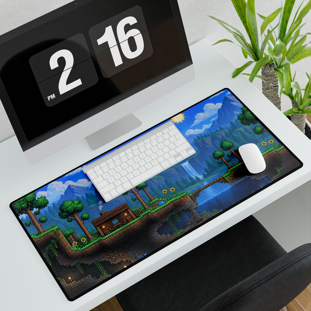 Pixel Forest Gaming Desk Mat — Scenic 2D Landscape Mousepad