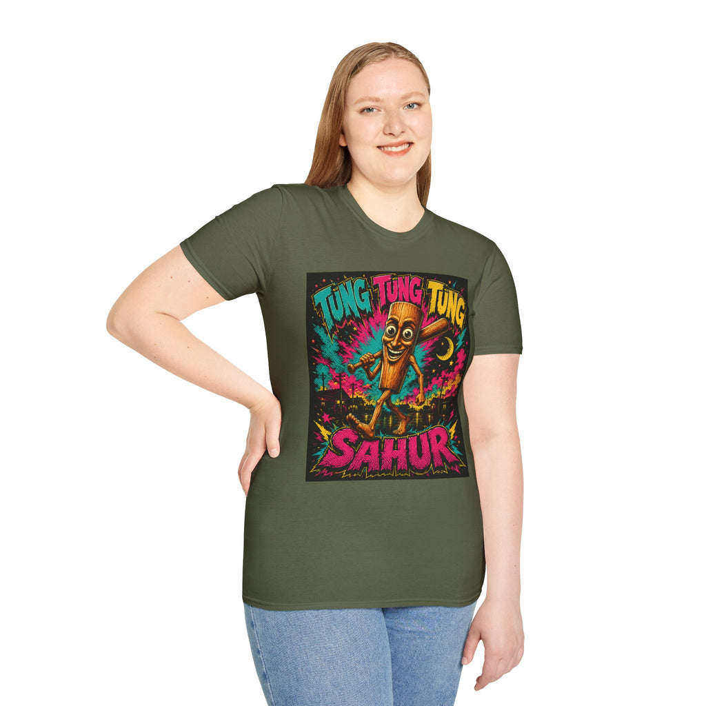 T-Shirt — Colorful 'Tung Tung Tung' Cartoon Log Design (Sahur)