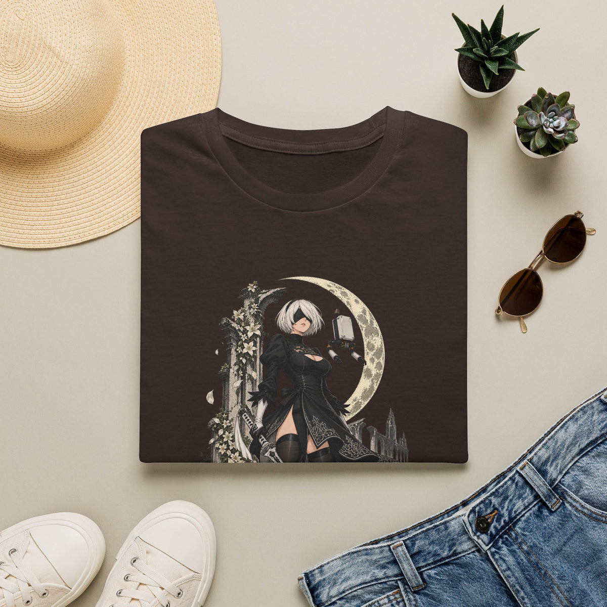 2B | Nie: Automata | Anime Gothic Warrior Moonlight Pin Up T-Shirt