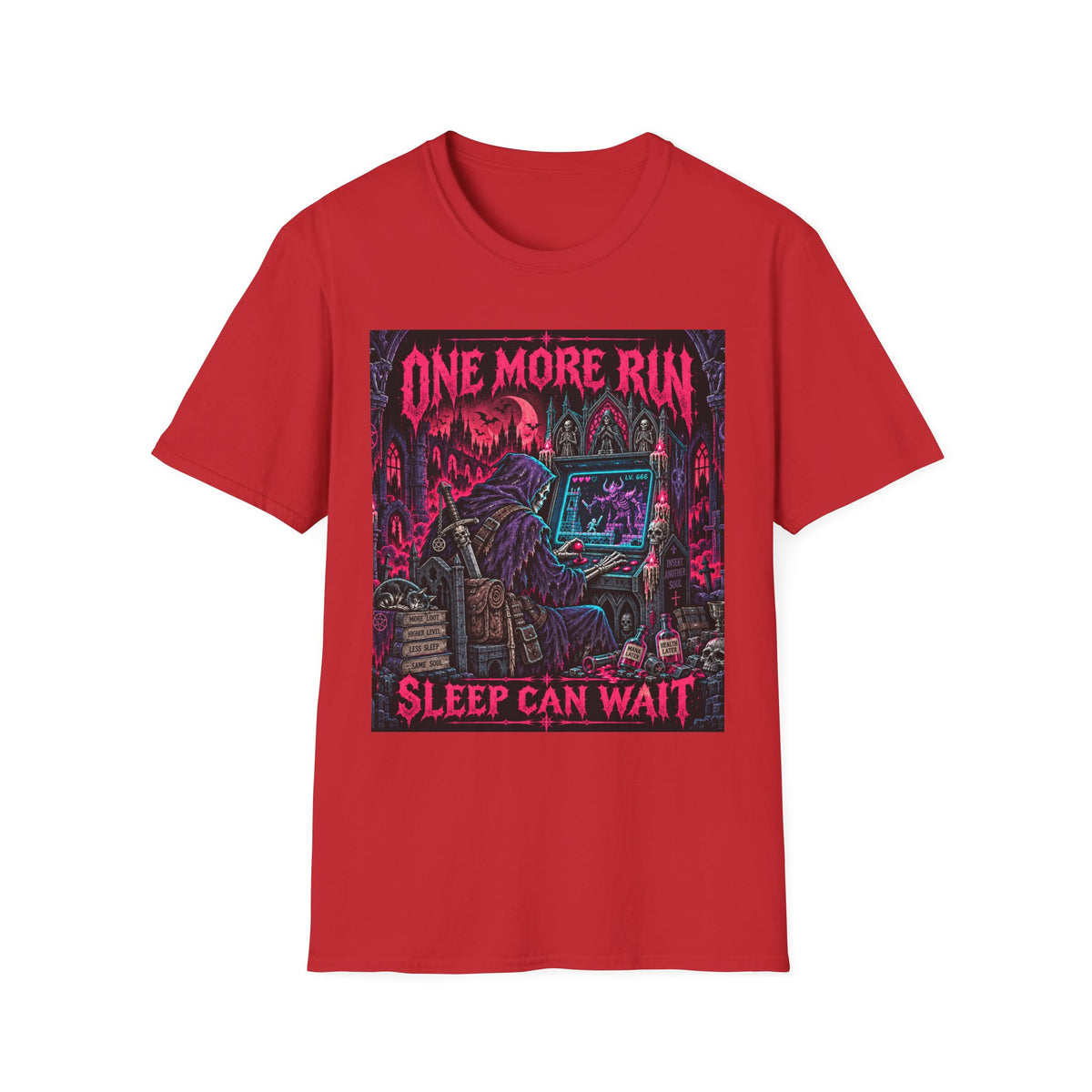 One More Run T‑Shirt — 'Sleep Can Wait' Retro Horror Gaming Tee