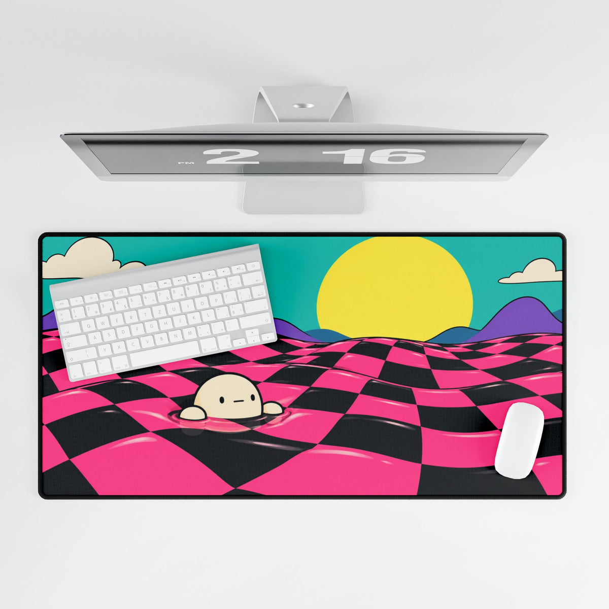 Mouse Mat | Floor is Jelly Checkerboard | Cute Blob Character | Vaporwave Gaming Desk Pad