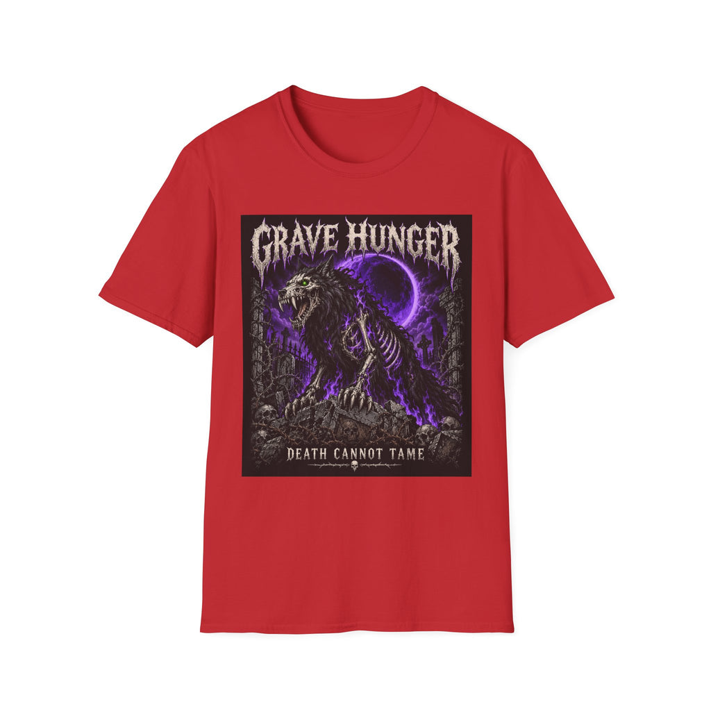 Grave Hunger Gothic Band Tee — Purple Reaper Graphic T-Shirt