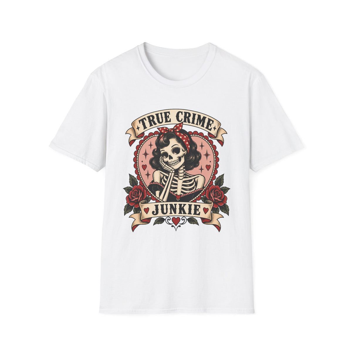 True Crime Junkie | Vintage Skeleton Rose Graphic Tee