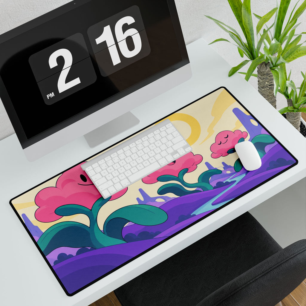 Whimsical Pink Flower Landscape Desk Mat