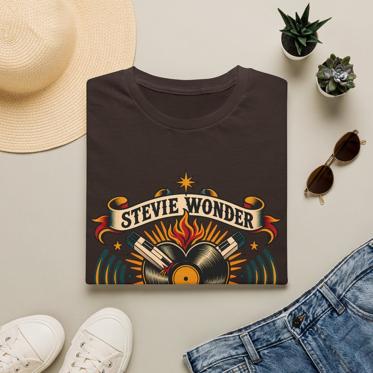 Stevie Wonder Vintage Record Tee - "50 Years in the Key" Graphic T-Shirt
