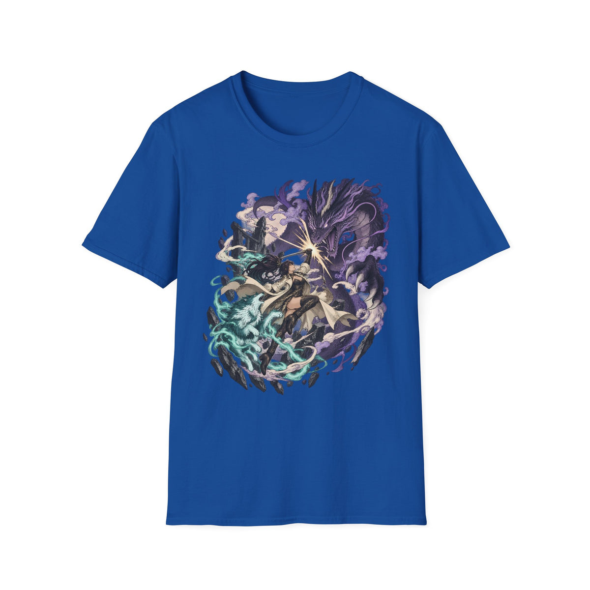 Samurai vs Spirit | Fantasy Warrior T-Shirt | Dual Magic Battle Illustration