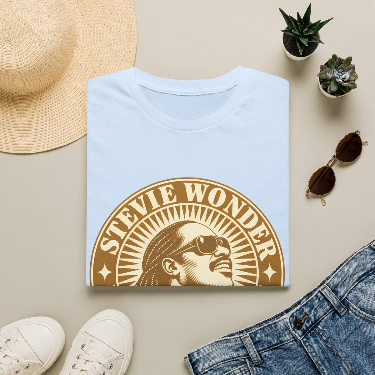 Stevie Wonder Graphic T-Shirt - Vintage Gold Portrait Tee