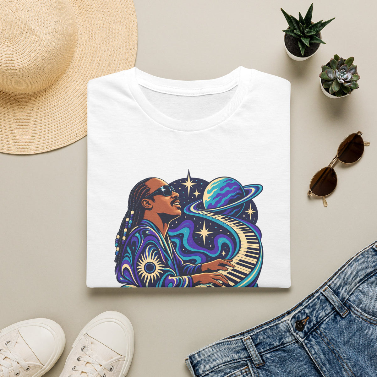 Stevie Wonder Cosmic Piano T-Shirt - Retro Soul Music Tee
