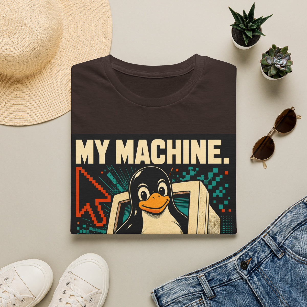Retro Tux Penguin Tee — "My Machine, My Rules" Vintage Computer T-Shirt