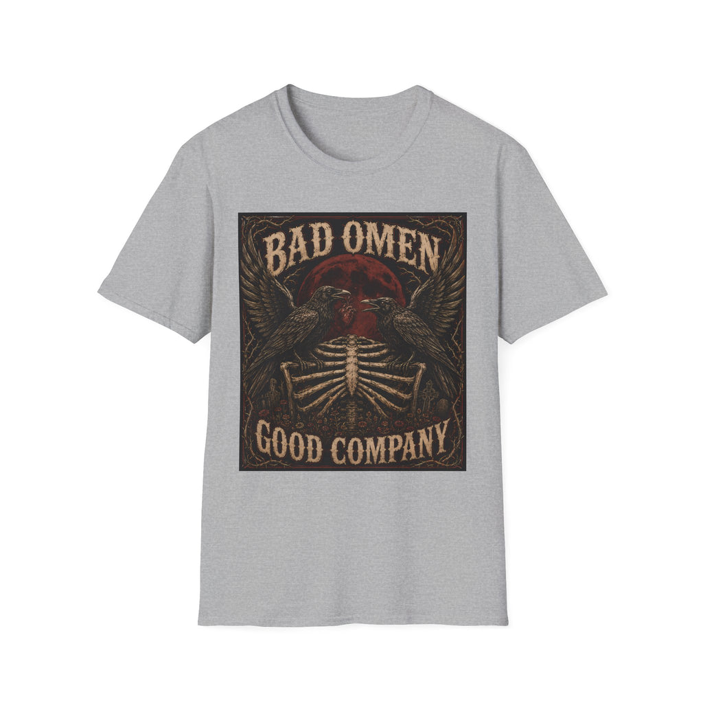 Bad Omen Graphic T‑Shirt — Gothic Raven Skeleton Retro Band Tee