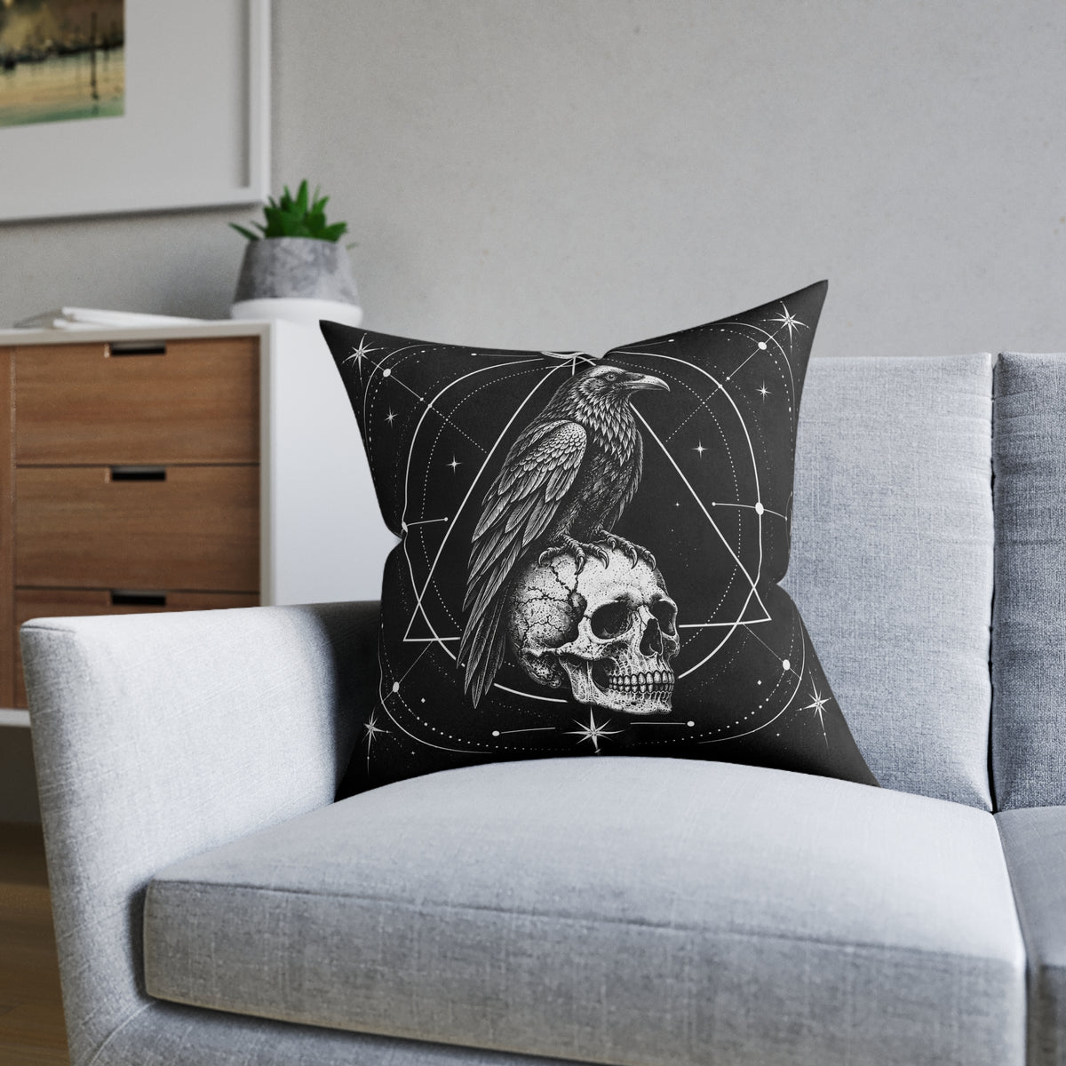 Raven Skull Gothic Moon Geometric Cushion | Decorative Sofa Pillow