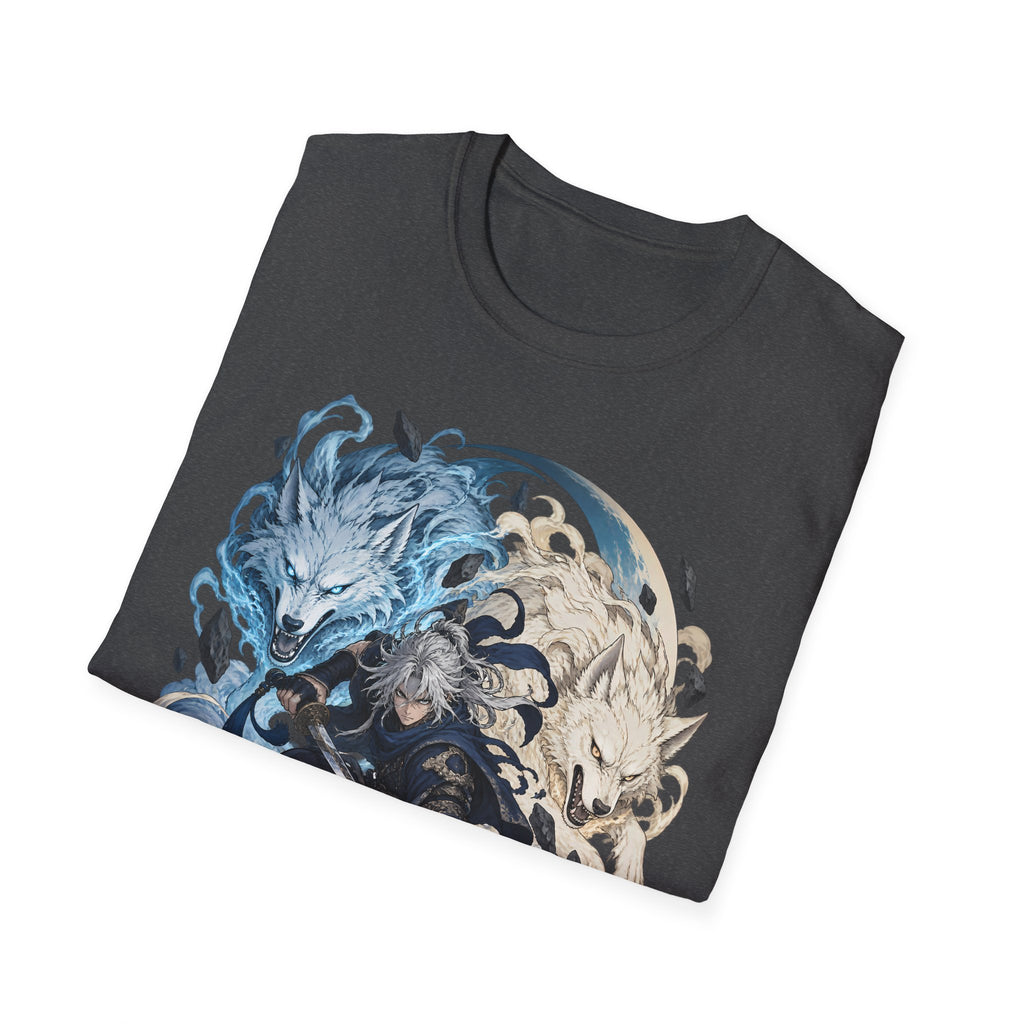 Wolf Spirit T-Shirt | Japanese Samurai | Yin Yang Blue & White Wolves Graphic Tee