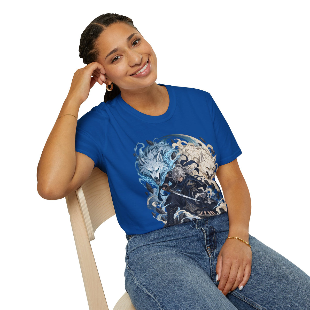 Wolf Spirit T-Shirt | Japanese Samurai | Yin Yang Blue & White Wolves Graphic Tee