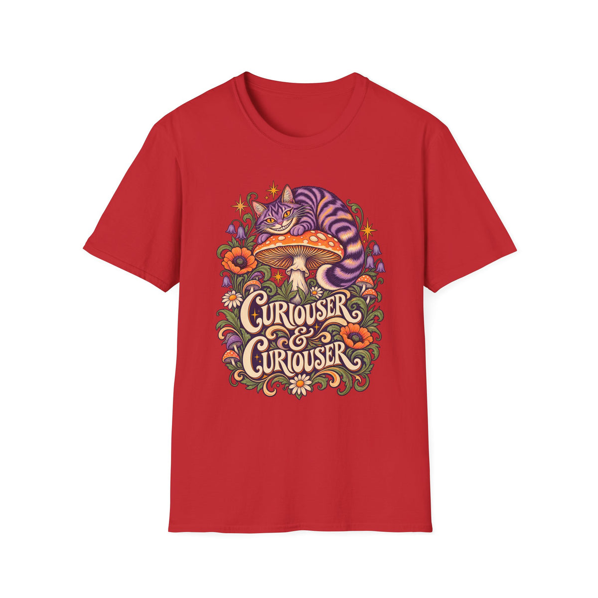 Cheshire Cat | Curiouser & Curiouser | Whimsical Mushroom Design Graphic Shirt