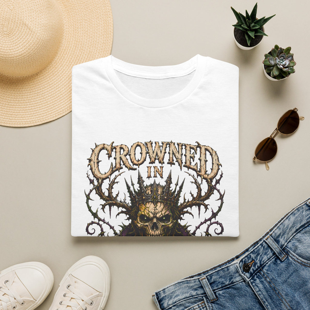 Crowned in Curses T-Shirt - Dark Skull Antler Gothic Graphic Tee