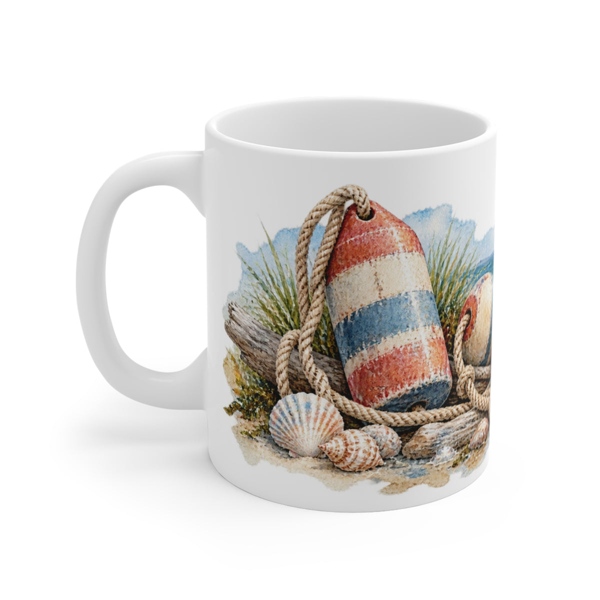 Nautical Buoys Watercolour Mug | Rope and Driftwood Design