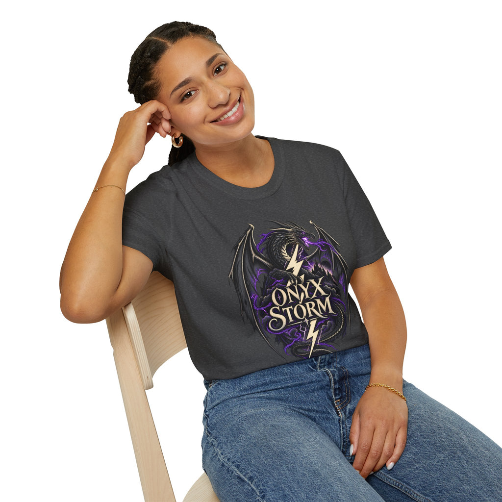 Onyx Storm Dragon T-Shirt | Book Inspired Gothic Lightning Fantasy Tee