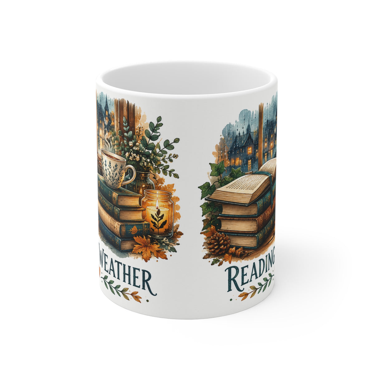 Reading Weather Mug | Cozy Autumn Books Ceramic Coffee Cup
