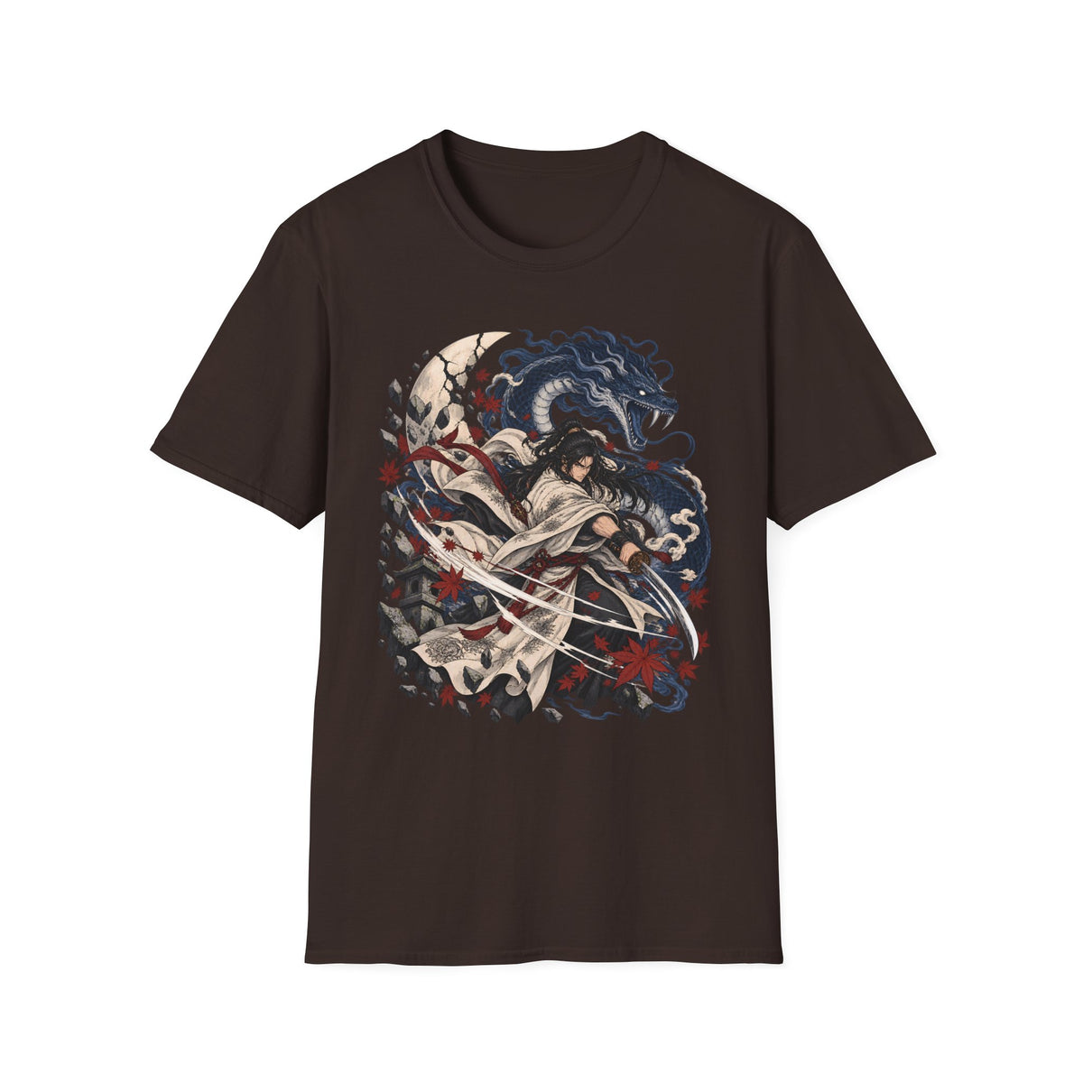 Samurai of the Dragon | Japanese Anime Warrior & Serpent Illustration T Shirt