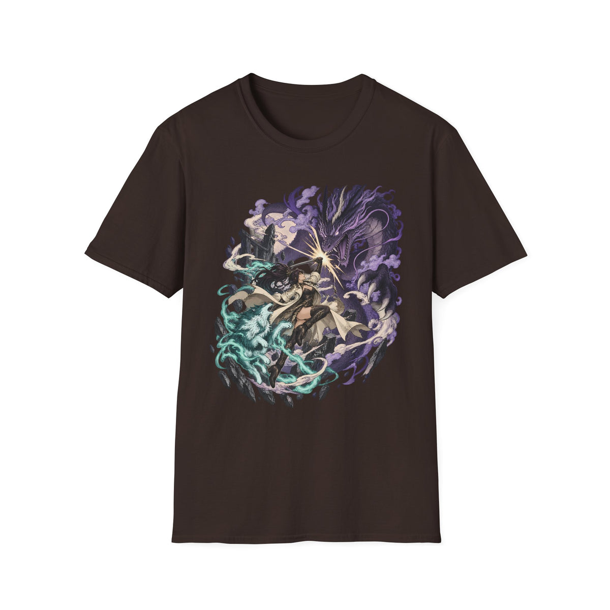 Samurai vs Spirit | Fantasy Warrior T-Shirt | Dual Magic Battle Illustration