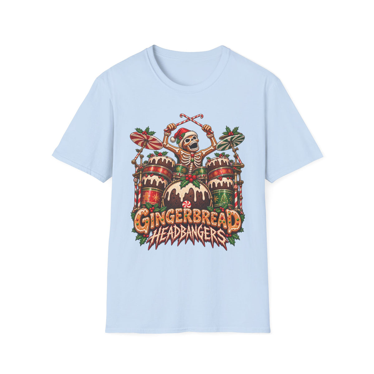 Gingerbread Headbangers | Drummer Christmas T-Shirt