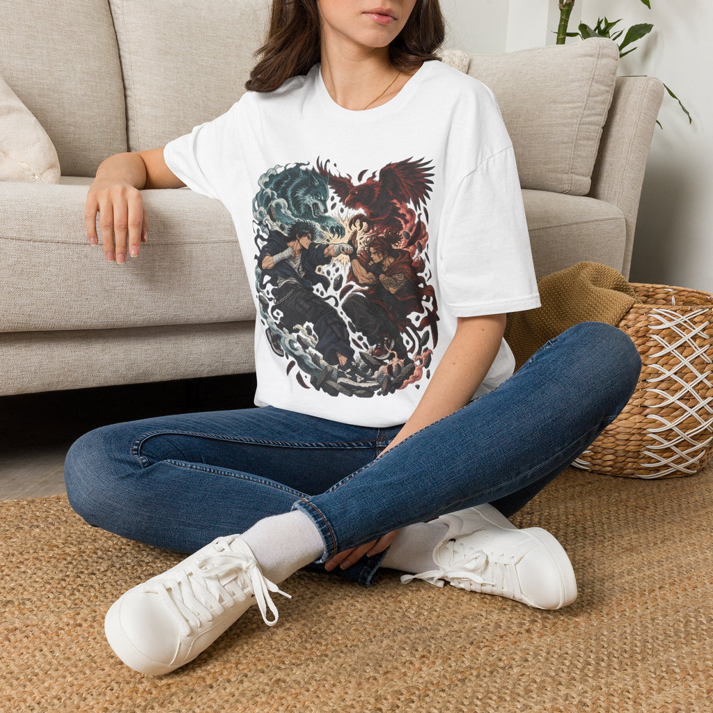 Yin Yang | Wolf Demon vs Phoenix | Japanese Anime Ninja T Shirt